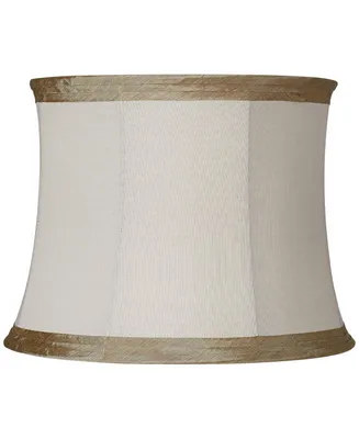 Ivory Linen with Taupe Trim Medium Lamp Shade 14" Top x 16" Bottom x 12" High (Spider) Replacement with Harp and Finial - Springcrest