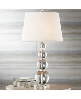 Modern Glam Table Lamp 26 1/2" High Stacked Clear Crystal Spheres Glass White Tapered Drum Shade Decor for Bedroom Living Room House Home Bedside Nigh
