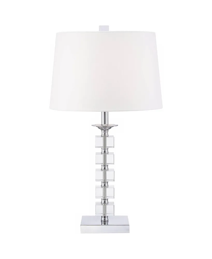 Modern Table Lamp 25" High Clear Stacked Cubes Crystal White Fabric Tapered Drum Shade Decor for Bedroom Living Room House Home Bedside Nightstand Off