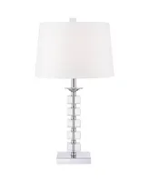 Modern Table Lamp 25" High Clear Stacked Cubes Crystal White Fabric Tapered Drum Shade Decor for Bedroom Living Room House Home Bedside Nightstand Off