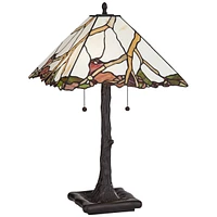 Southwestern Tiffany Style Table Lamp 26" High Dark Bronze Brown Cherry Blossom Antique Stained Glass Shade Decor for Living Room Bedroom House Bedsid