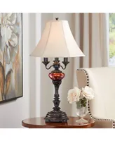 Rhys Traditional Style Table Lamp 34" Tall English Bronze Brown Tortoise Shell Glass Off White Bell Shade Decor for Living Room Bedroom House Bedside