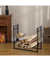 Out sunny 2-Tier Indoor Outdoor Firewood Rack with Tools, Black