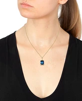 Effy London Blue Topaz (4-1/5 ct. t.w.) & Diamond (1/10 ct. t.w.) Halo 18" Pendant Necklace in 14k Gold