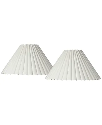 Set of 2 Box Pleat Empire Lamp Shades Antique White Large 7" Top x 20.5" Bottom x 10.75" High x 12.5" Slant Spider with Replacement Harp and Finial Fi