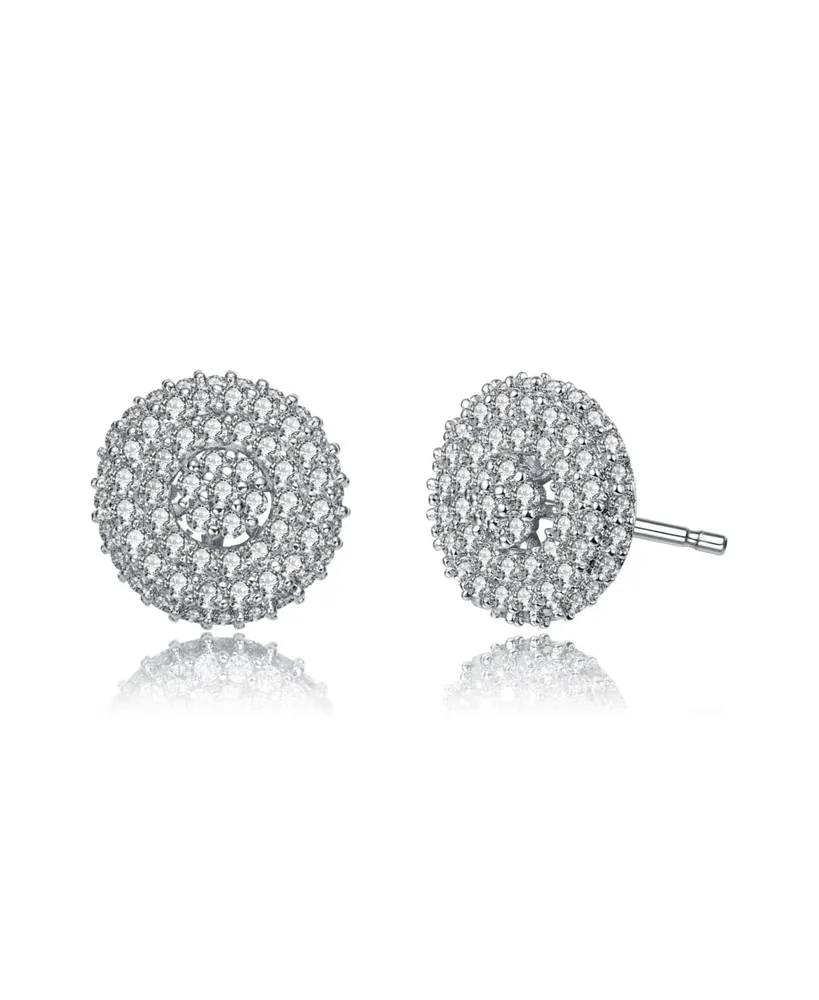 White Gold Plated with Cubic Zirconia Concentric Cluster Round Stud Earrings