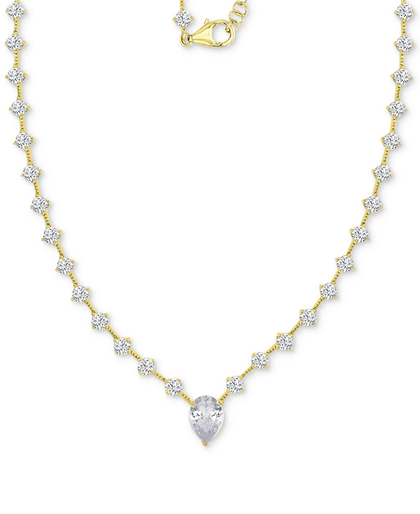 Cubic Zirconia Fancy 20" Statement Necklace in 14k Gold-Plated Sterling Silver