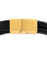 Legacy for Men by Simone I. Smith Men's Multirow Black Fiber Bracelet in Gold-Tone Ion-Plated Stainless Steel