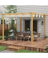 Outsunny 10'x10' Retractable Pergola with Wood Grain Aluminum Frame, Cream