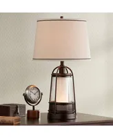 Hugh Industrial Rustic Table Lamp 26" High with Led Nightlight Bronze Metal Seeded Glass Off White Drum Shade for Bedroom Living Room House Home Bedsi