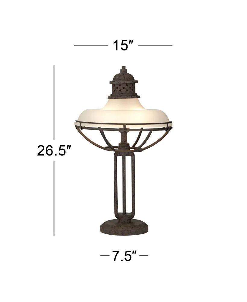 Rustic Farmhouse Industrial Vintage like Style Table Lamp Open Cage 26.5" High Rust Bronze Brown Half Dome Glass Shade Decor for Living Room Bedroom H