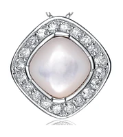 Sterling Silver White Cubic Zirconia Around Faux Pearl Oval Pendant