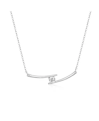 Sterling Silver with Cubic Zirconia Solitaire Double Bar Pendant Necklace