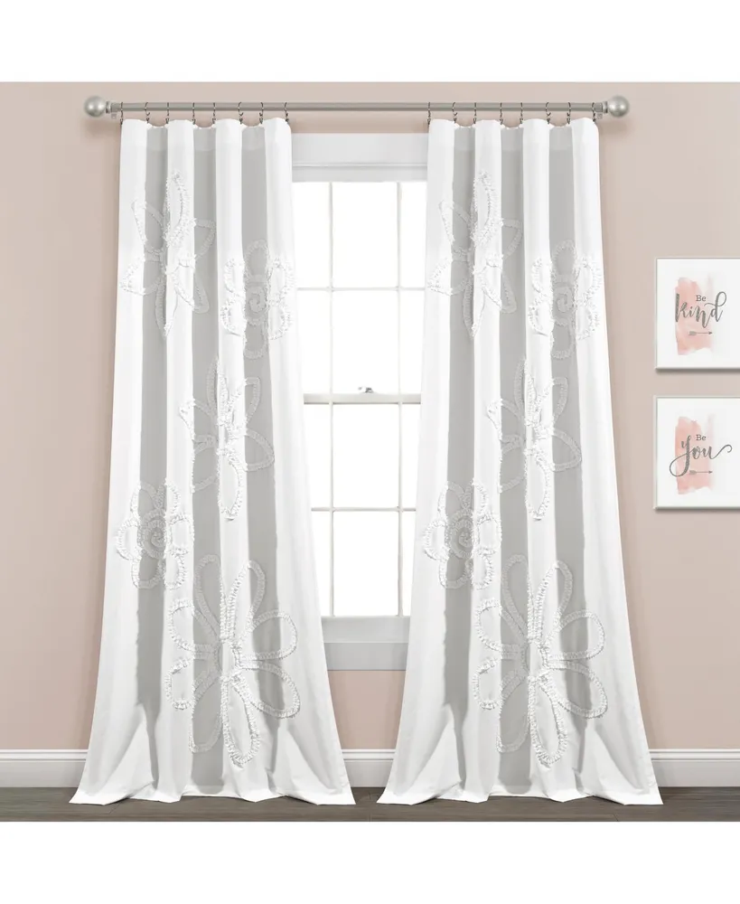 Ruffle Flower Window Curtain Panels White 42X84 Set