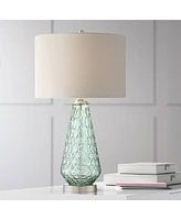 Julia Modern Coastal Table Lamp 26.5" High Textured Seafoam Green Glass Brushed Nickel Silver Off