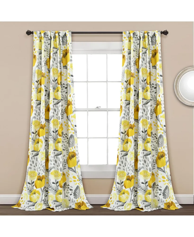 Poppy Garden Room Darkening Window Curtain Panels Yellow/White 52X95 Set