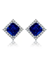 White Gold Plated Cubic Zirconia Square Stud Earrings