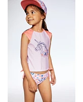 Girl Two Piece Rash guard Swimsuit Lavender Printed Fields Flowers - Child