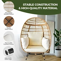 Oversized Wicker Egg Chair with Cushions, Indoor/Outdoor Accent, Uv-Resistant, 440lbs Capacity