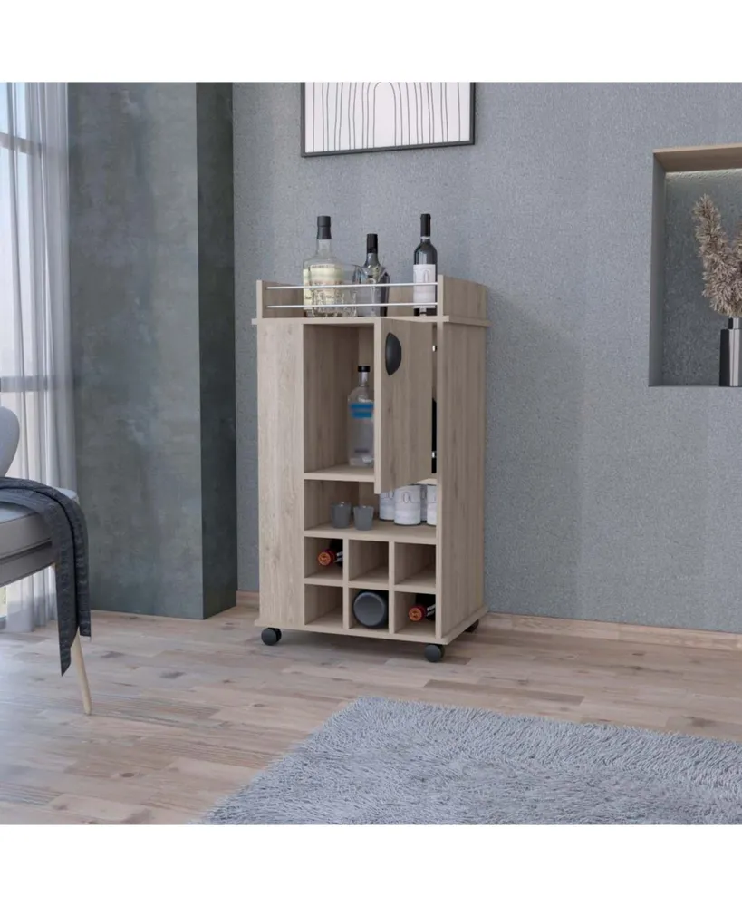 Simplie Fun Allandale 1-Door Bar Cart With Wine Rack And Casters Light Gray