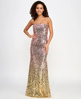 Violet Weekend Women's Strapless Ombre Sequin Gown