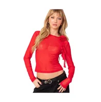 Women's Larose sheer mesh flower pin top