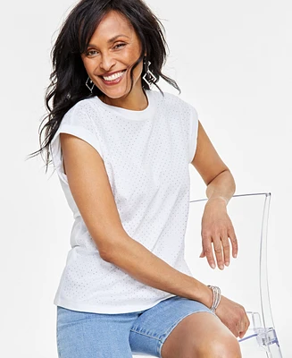I.n.c. International Concepts Women's Embellished Cotton Top, Created for Macy's