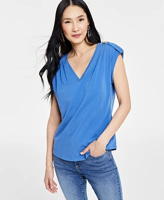 I.n.c. International Concepts Women's Cap-Sleeve V-Neck Top, Created for Macy's