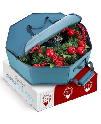 Premium Hard Shell Wreath Storage Bag with Interior Pockets, Dual Zipper and Handles