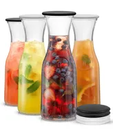 JoyJolt Hali Glass 35 oz Carafe Bottle Pitcher with 8 Lids, Set of 4