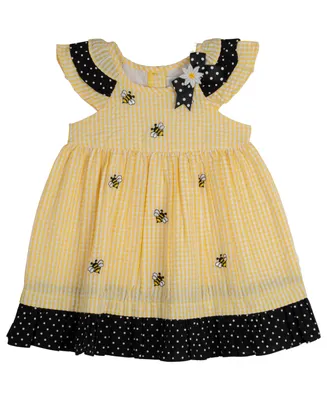 Rare Editions Baby Girls Bumble Bee Seersucker Dress with Diaper Cover