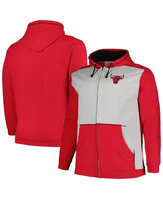 Men's Fanatics Red, Heather Gray Chicago Bulls Big and Tall Contrast Pieced Stitched Full-Zip Hoodie