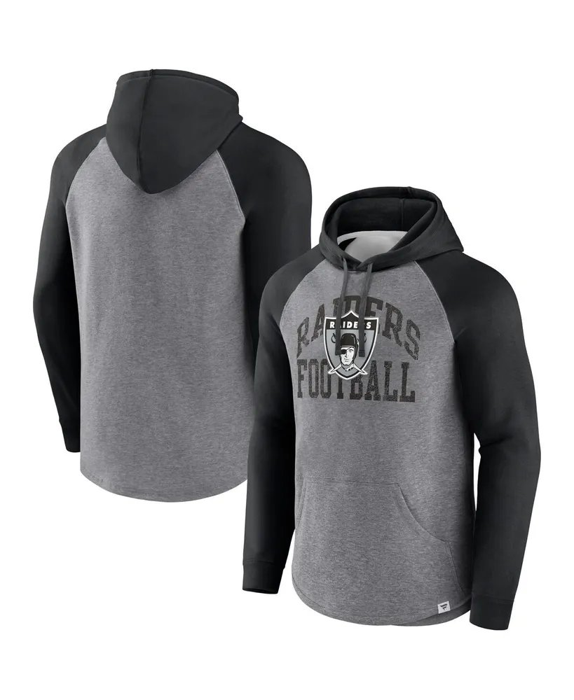 Men's Fanatics Heather Gray Distressed Las Vegas Raiders Favorite Arch Raglan Pullover Hoodie