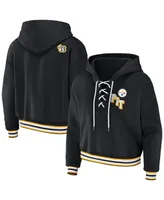 Women's Wear by Erin Andrews Black Pittsburgh Steelers Lace-Up Pullover Hoodie