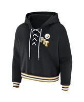 Women's Wear by Erin Andrews Black Pittsburgh Steelers Lace-Up Pullover Hoodie