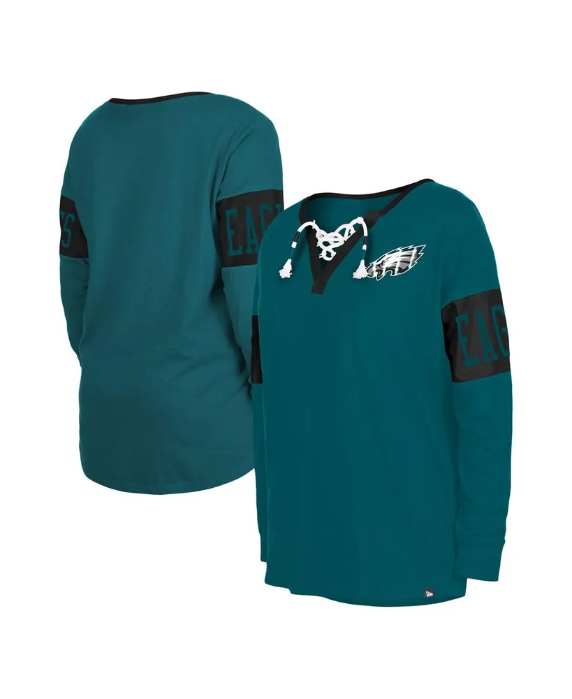 Women's New Era Midnight Green Philadelphia Eagles Lace-Up Notch Neck Long Sleeve T-shirt