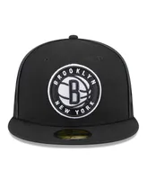 Men's New Era Black Brooklyn Nets Piped & Flocked 59Fifty Fitted Hat