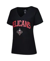 Women's Profile Black New Orleans Pelicans Plus Arch Over Logo V-Neck T-shirt