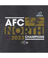 Women's Fanatics Heather Charcoal Baltimore Ravens 2023 Afc North Division Champions Conquer Long Sleeve V-Neck T-shirt