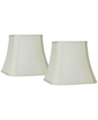 Set of 2 Square Cut Corner Lamp Shades Creme Medium 8" Top x 16" Bottom x 11" Slant x 10.5" High Spider with Replacement Harp and Finial Fitting