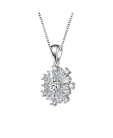 White Gold Plated with Cubic Zirconia Flower Snowflake Pendant Necklace