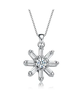 White Gold Plated with Cubic Zirconia Starry Cluster Flower Pendant Necklace