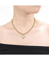 14k Gold Plated with Cubic Zirconia Sunshine Heart Pendant Curb Chain Adjustable Necklace