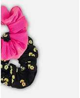 Girl Scrunchies 2-Pack Printed Colored Metallic Flower Print - Toddler|Child