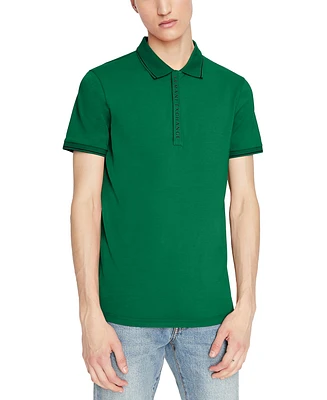 A|X Armani Exchange Men's Slim Fit Short-Sleeve Tipped-Collar Logo-Placket Polo Shirt