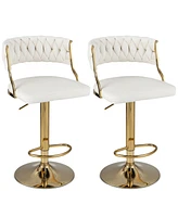 Swivel Velvet Bar Stools Set of 2 Upholstered Adjustable with Woven Backrest
