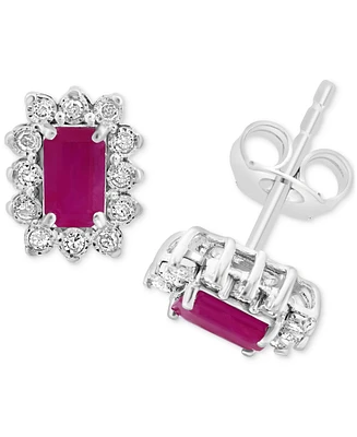 Effy Sapphire (3/4 ct. t.w.) & Diamond (1/10 Halo Stud Earrings Gold Over Silver (Available Ruby Sterling Silver)