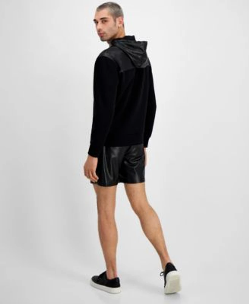 I.N.C. International Concepts Faux Leather Hoodie Shorts Created For Macys