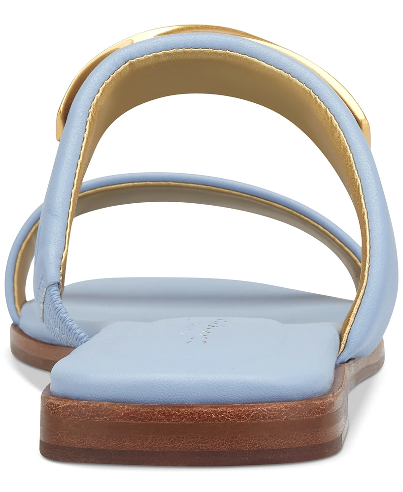 Donna Karan New York Women's Harmoni Leather Double Band Slide Flat Sandals