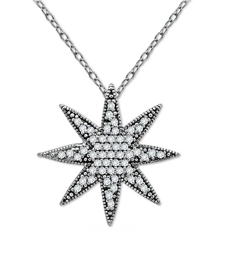 Cubic Zirconia Pave Star Pendant Necklace in Sterling Silver, 16" + 2" extender